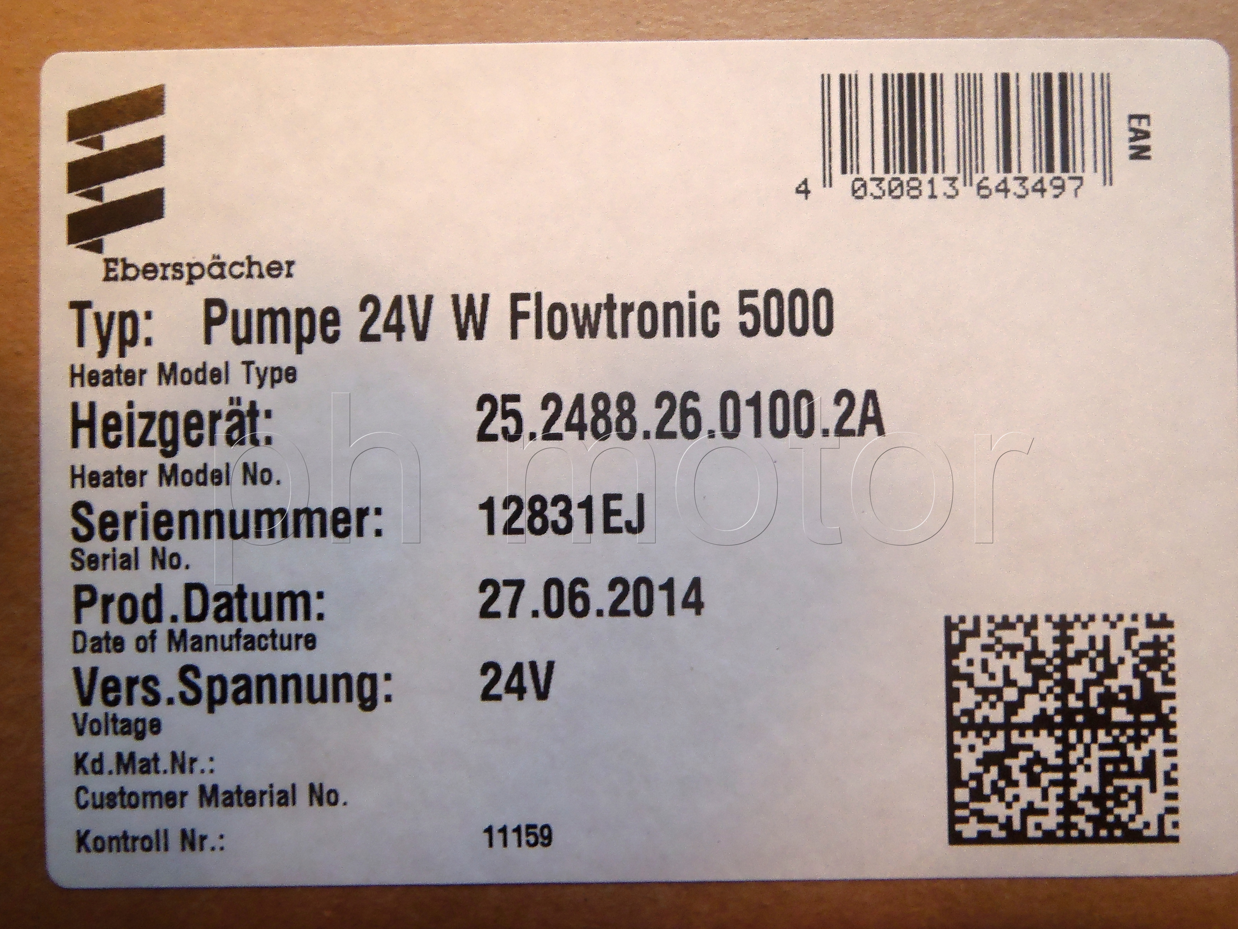  Vodní čerpadlo Eberspacher Flowtronic 5000L 2524882601000
